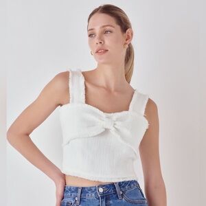 🔆 Endless Rose White Tweed Bow Crop Top - Size Small